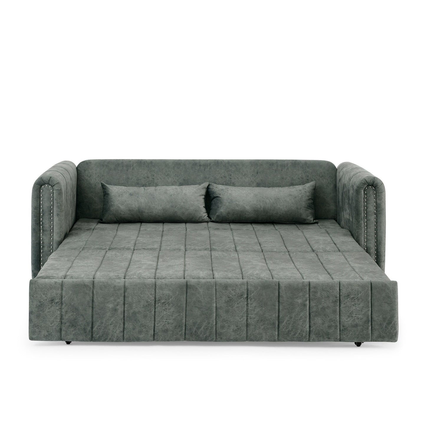 Grey Modern 68 Foam 3 in 1 Pull-Out 3-seaters Bed Sleeper Sofa with Copper Nails and Two Drawers