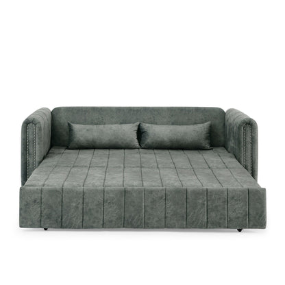 Grey Modern 68 Foam 3 in 1 Pull-Out 3-seaters Bed Sleeper Sofa with Copper Nails and Two Drawers
