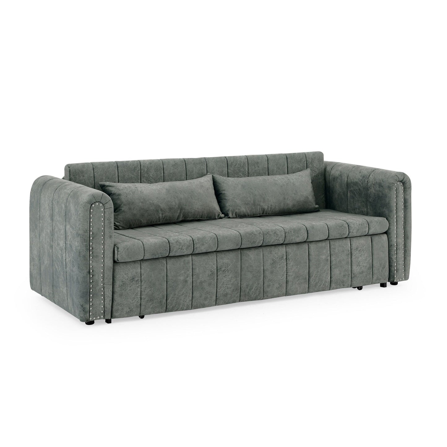 Grey Modern 68 Foam 3 in 1 Pull-Out 3-seaters Bed Sleeper Sofa with Copper Nails and Two Drawers