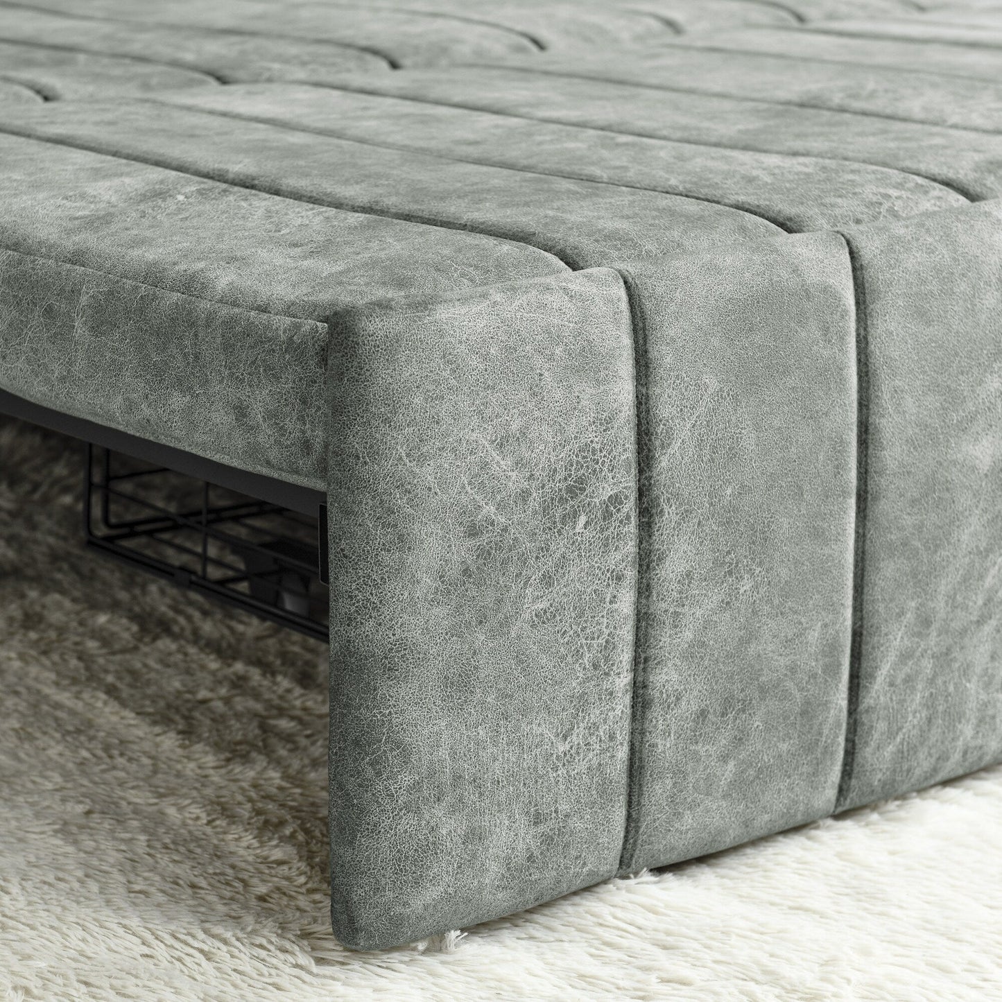 Grey Modern 68 Foam 3 in 1 Pull-Out 3-seaters Bed Sleeper Sofa with Copper Nails and Two Drawers