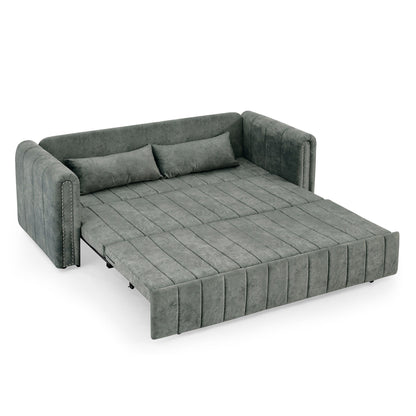 Grey Modern 68 Foam 3 in 1 Pull-Out 3-seaters Bed Sleeper Sofa with Copper Nails and Two Drawers