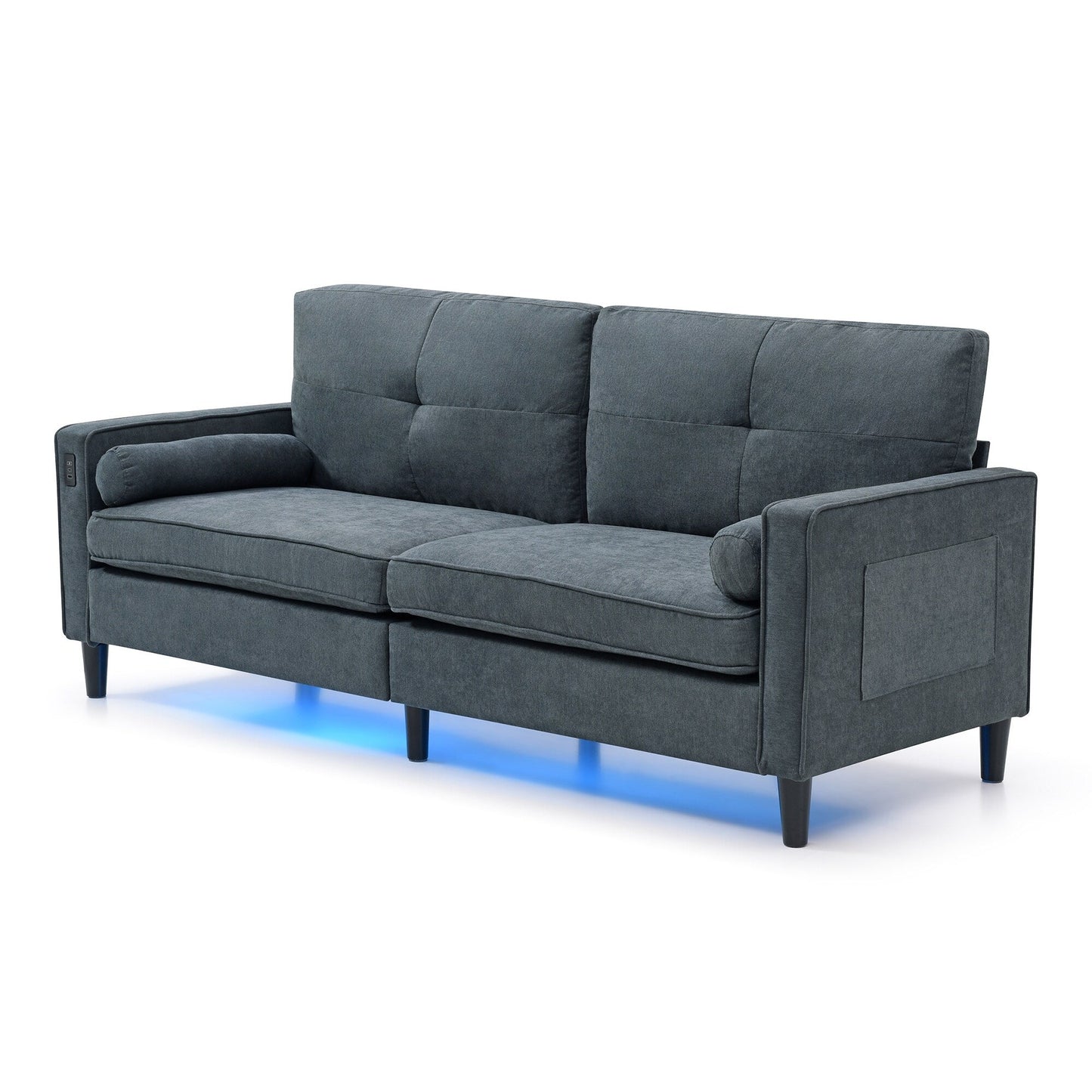 Grey Modern 75.2 Linen 3-seater Sofa with LED Lights and 2 USB Ports for Living Room