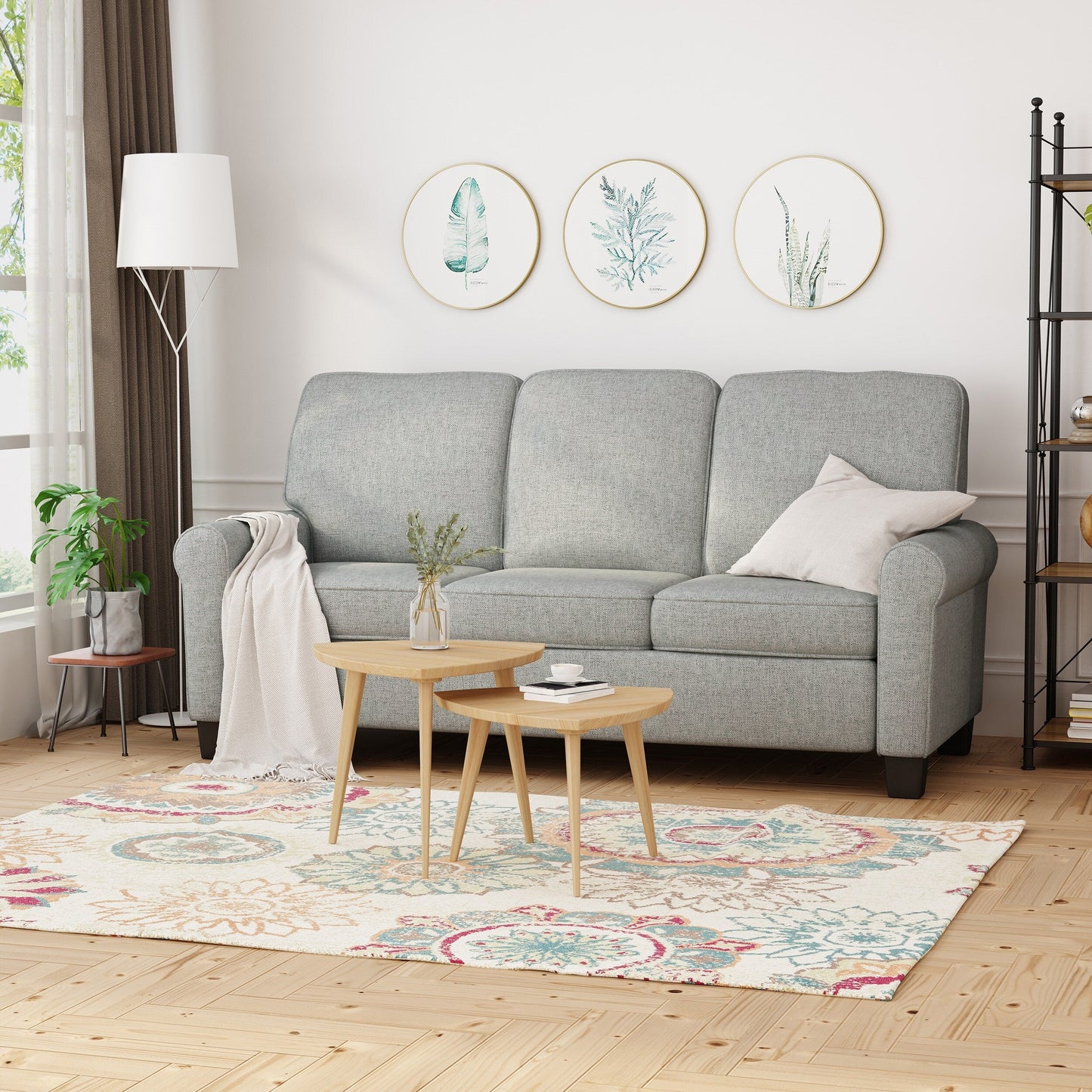 Grey Modern 75.5 3-seater Sofa with Overstuffed Cushions and Tapered Black Legs for Living Room