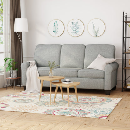 Grey Modern 75.5 3-seater Sofa with Overstuffed Cushions and Tapered Black Legs for Living Room