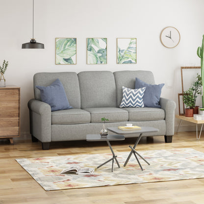 Grey Modern 75.5 3-seater Sofa with Overstuffed Cushions and Tapered Black Legs for Living Room