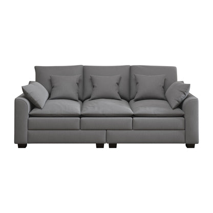 Grey Modern 78.7 Polyester 3-seater Sofa with Pillows and Solid Wood Legs for Living Room