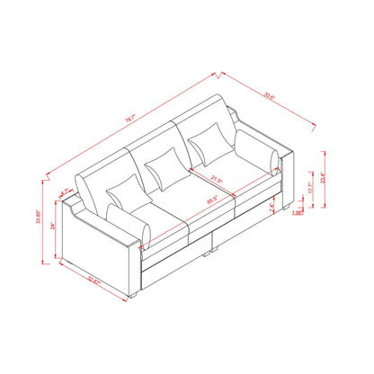 Grey Modern 78.7 Polyester 3-seater Sofa with Pillows and Solid Wood Legs for Living Room