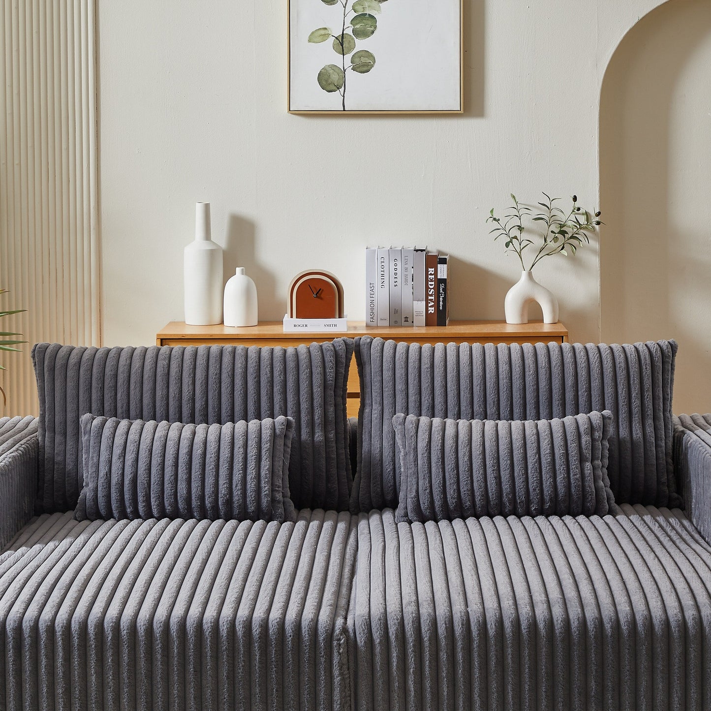 Grey Modern 87 Cloud Plush Loveseat Sectional Lounge Sleeper Chaise Sofa with Pillows for Living Room