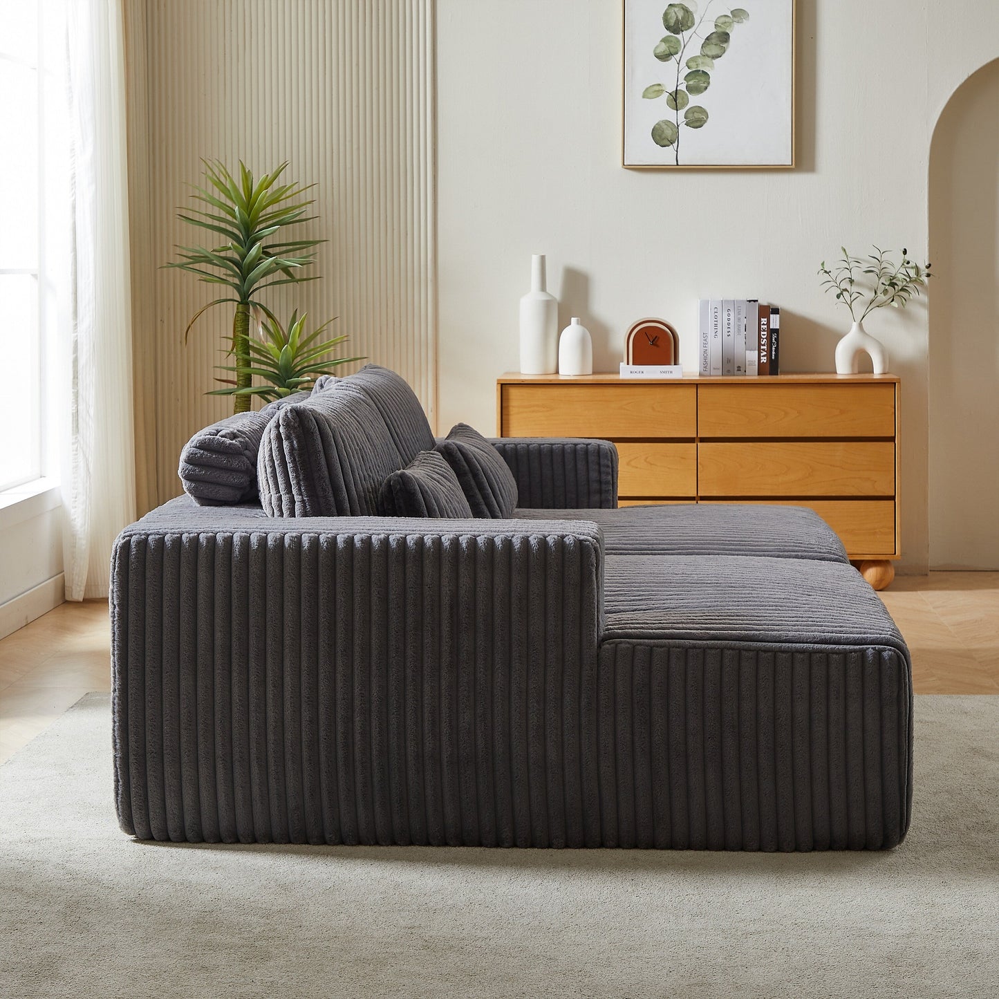 Grey Modern 87 Cloud Plush Loveseat Sectional Lounge Sleeper Chaise Sofa with Pillows for Living Room