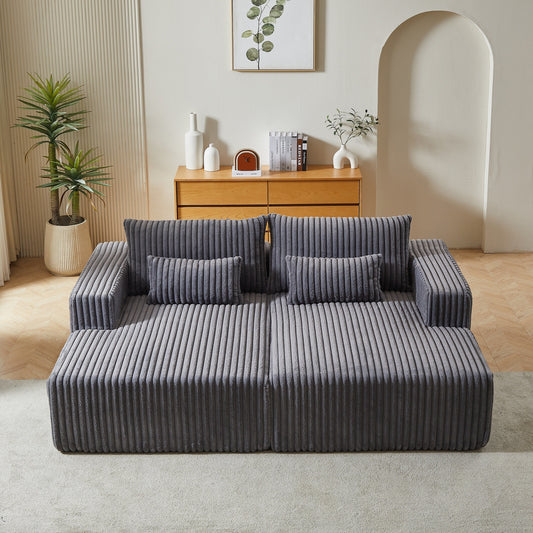 Grey Modern 87 Cloud Plush Loveseat Sectional Lounge Sleeper Chaise Sofa with Pillows for Living Room