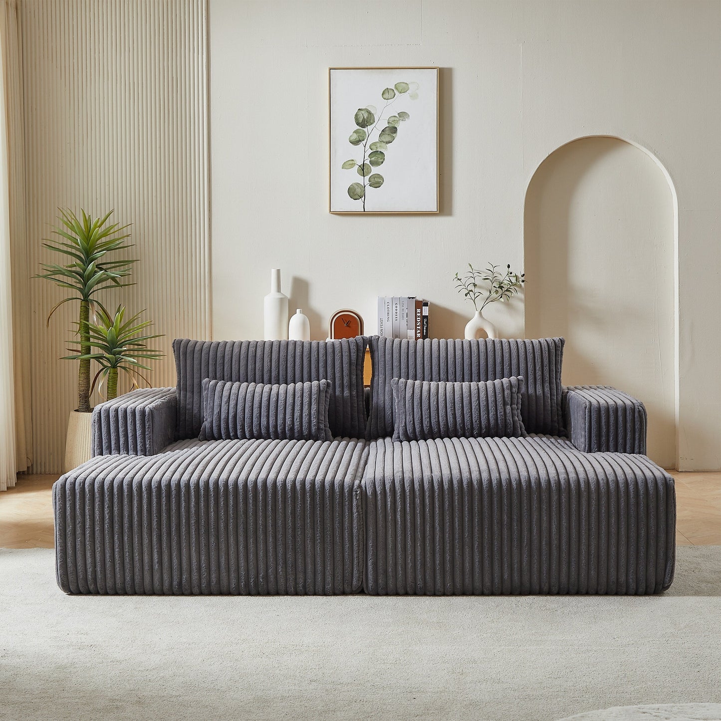 Grey Modern 87 Cloud Plush Loveseat Sectional Lounge Sleeper Chaise Sofa with Pillows for Living Room