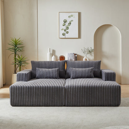 Grey Modern 87 Cloud Plush Loveseat Sectional Lounge Sleeper Chaise Sofa with Pillows for Living Room
