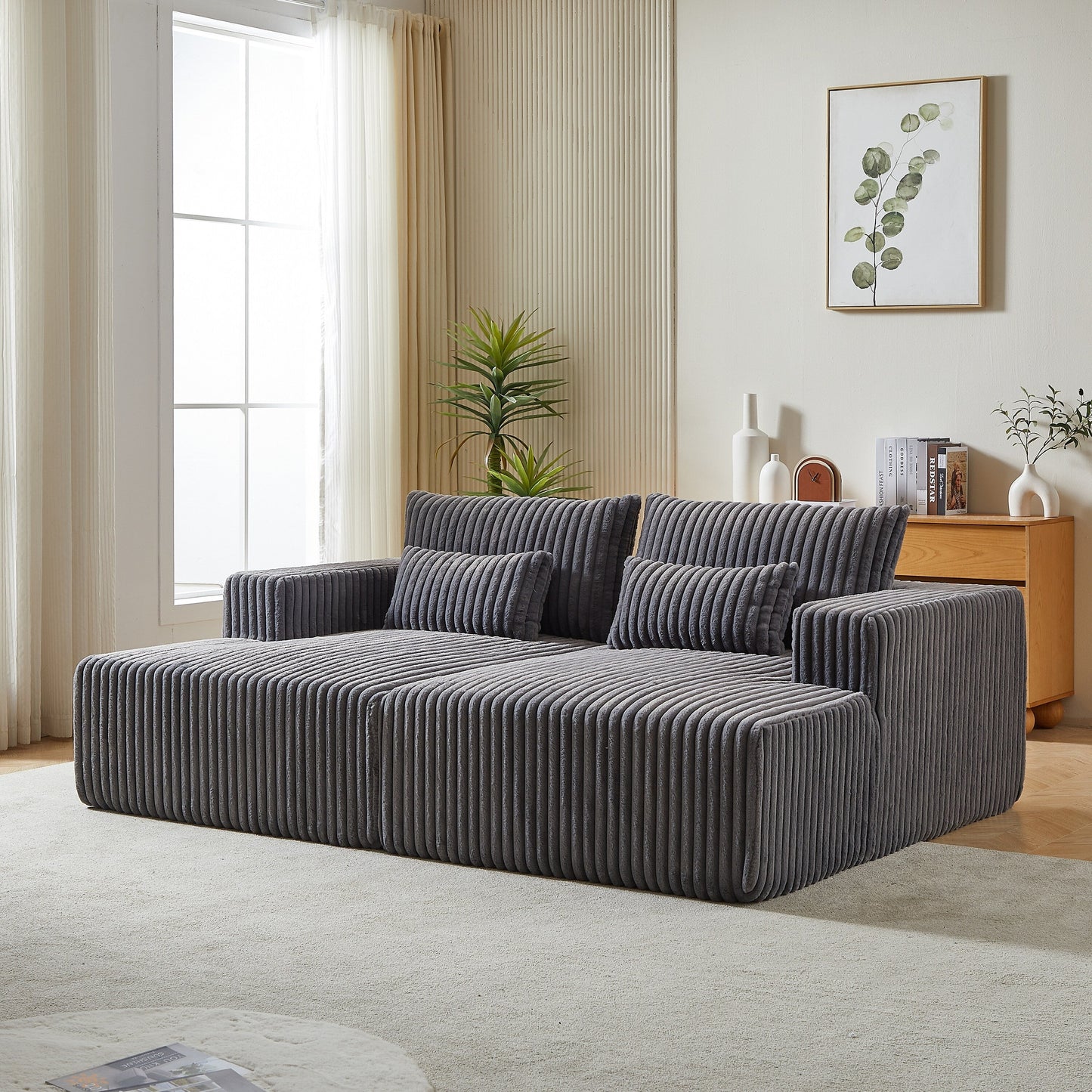 Grey Modern 87 Cloud Plush Loveseat Sectional Lounge Sleeper Chaise Sofa with Pillows for Living Room