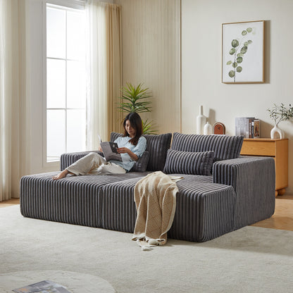 Grey Modern 87 Cloud Plush Loveseat Sectional Lounge Sleeper Chaise Sofa with Pillows for Living Room