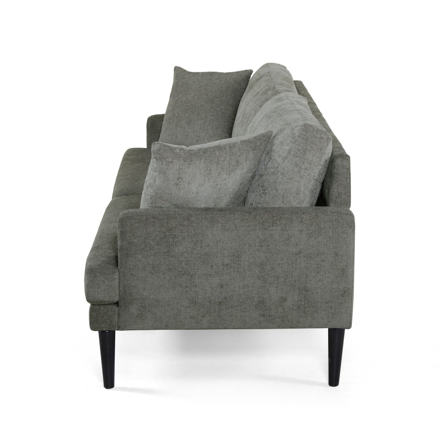 Grey Modern 96.25 Upholstered 3-seater Sofa with Wood Legs and Accent Pillows for Living Room