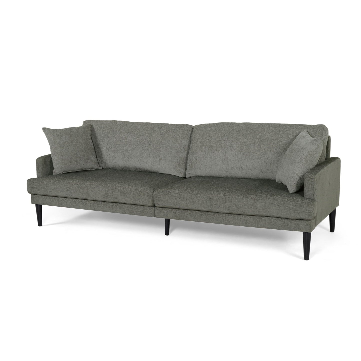 Grey Modern 96.25 Upholstered 3-seater Sofa with Wood Legs and Accent Pillows for Living Room