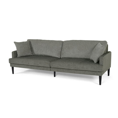 Grey Modern 96.25 Upholstered 3-seater Sofa with Wood Legs and Accent Pillows for Living Room