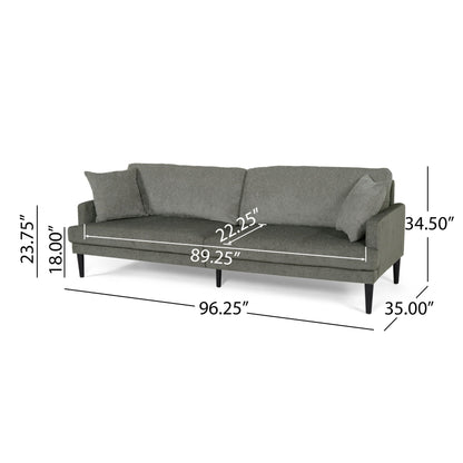 Grey Modern 96.25 Upholstered 3-seater Sofa with Wood Legs and Accent Pillows for Living Room