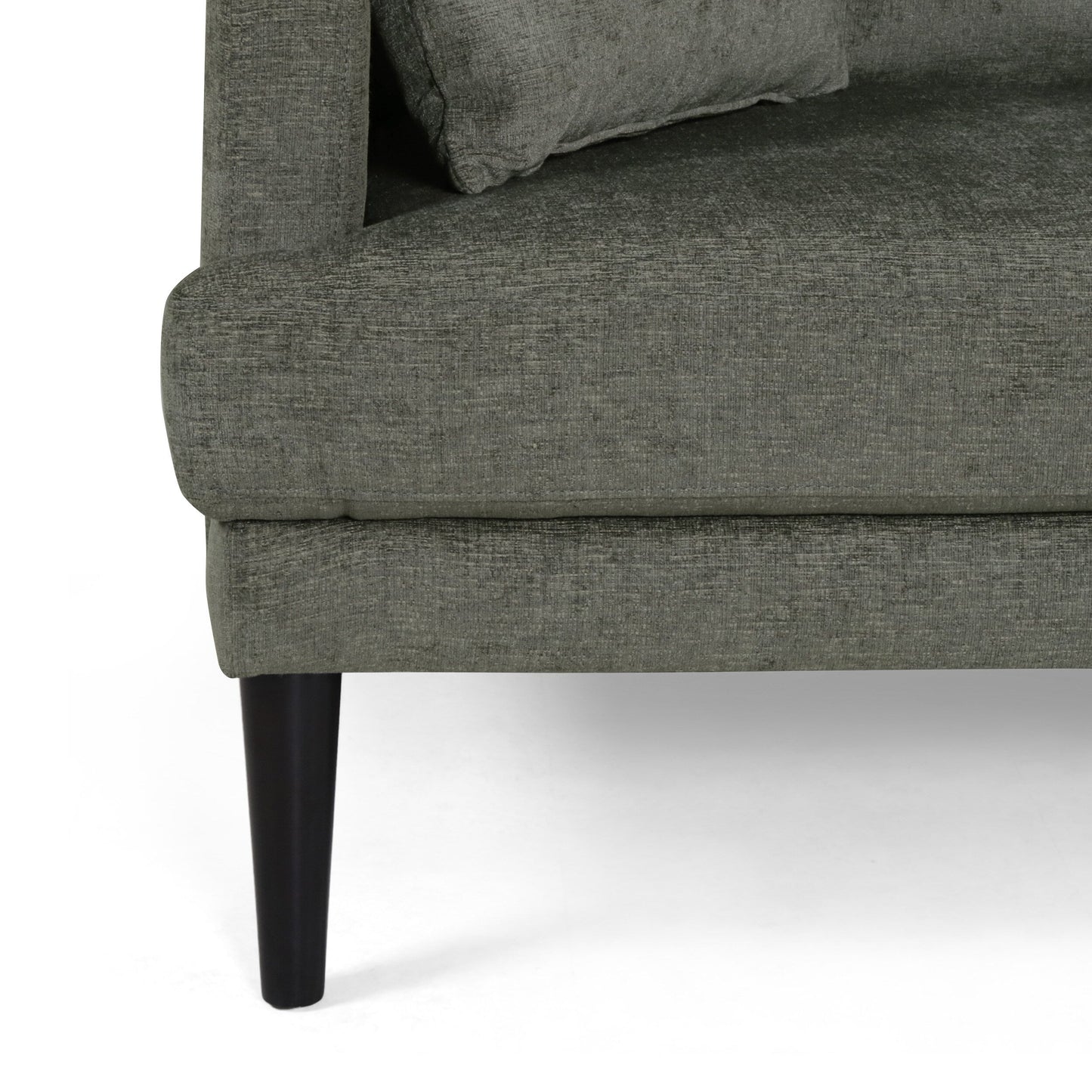 Grey Modern 96.25 Upholstered 3-seater Sofa with Wood Legs and Accent Pillows for Living Room
