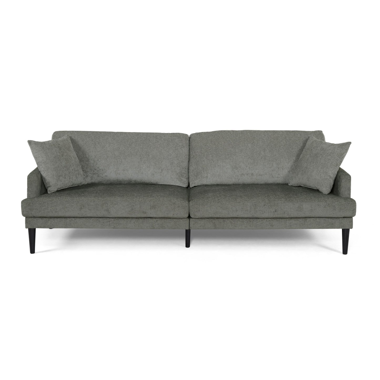 Grey Modern 96.25 Upholstered 3-seater Sofa with Wood Legs and Accent Pillows for Living Room