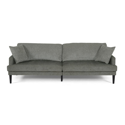 Grey Modern 96.25 Upholstered 3-seater Sofa with Wood Legs and Accent Pillows for Living Room