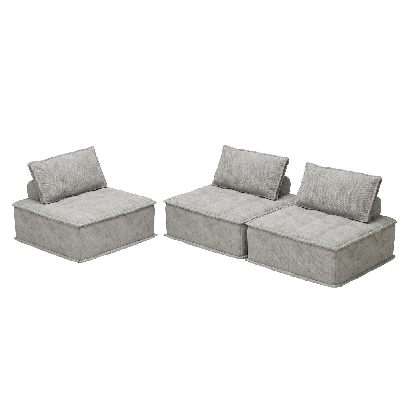 Grey Oversized 3-piece Chenille Modular Square Sofa Set with High-Density Foam Cushions, Free Combination