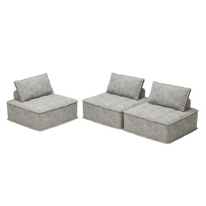 Grey Oversized 3-piece Chenille Modular Square Sofa Set with High-Density Foam Cushions, Free Combination