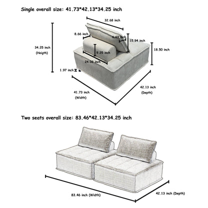 Grey Oversized 3-piece Chenille Modular Square Sofa Set with High-Density Foam Cushions, Free Combination