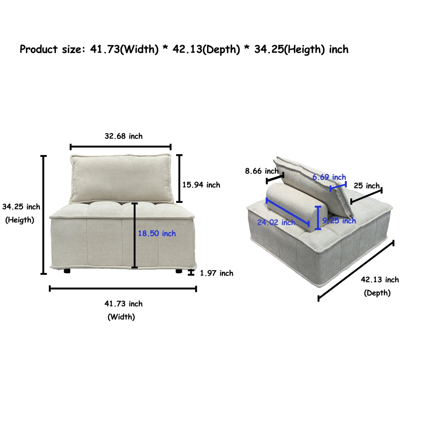 Grey Oversized 3-piece Chenille Modular Square Sofa Set with High-Density Foam Cushions, Free Combination