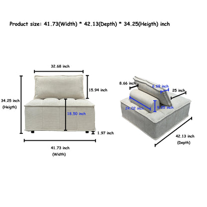 Grey Oversized 3-piece Chenille Modular Square Sofa Set with High-Density Foam Cushions, Free Combination
