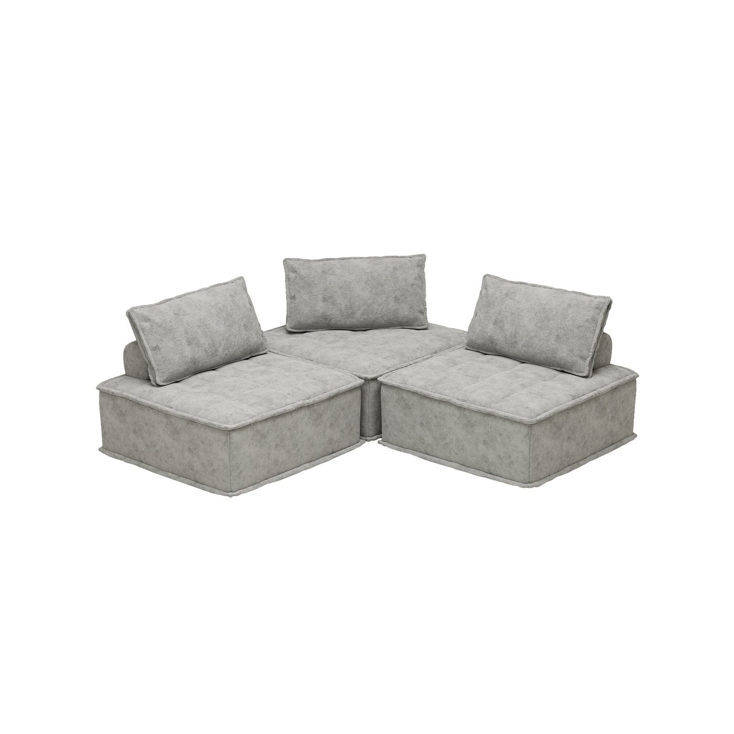 Grey Oversized 3-piece Chenille Modular Square Sofa Set with High-Density Foam Cushions, Free Combination