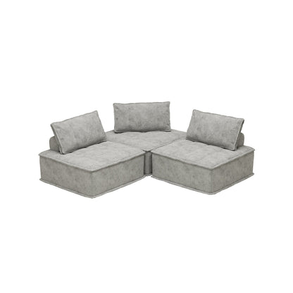 Grey Oversized 3-piece Chenille Modular Square Sofa Set with High-Density Foam Cushions, Free Combination