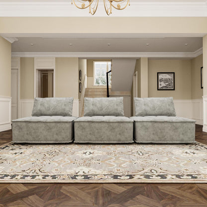 Grey Oversized 3-piece Chenille Modular Square Sofa Set with High-Density Foam Cushions, Free Combination