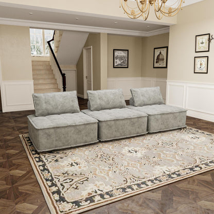 Grey Oversized 3-piece Chenille Modular Square Sofa Set with High-Density Foam Cushions, Free Combination