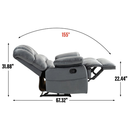Grey Oversized Fabric Manual Recliner with Side Pockets, Adjustable Footrest