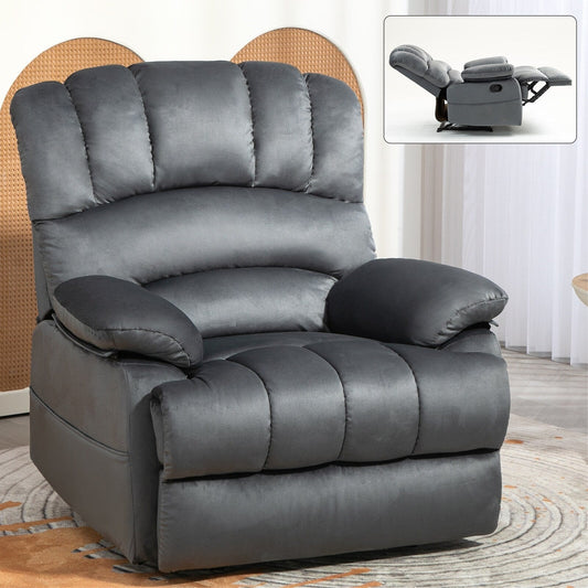 Grey Oversized Fabric Manual Recliner with Side Pockets, Adjustable Footrest