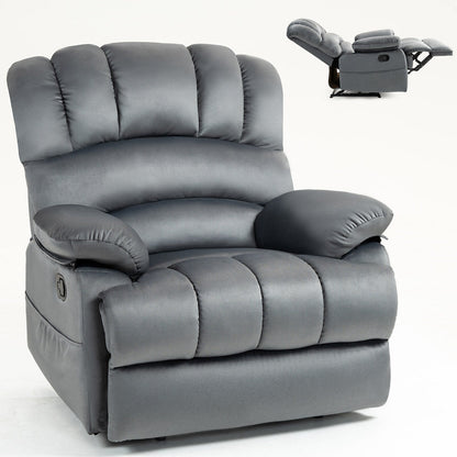 Grey Oversized Fabric Manual Recliner with Side Pockets, Adjustable Footrest