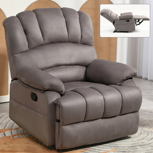 Grey Oversized Fabric Upholstered Manual Recliner with 2 Side Pockets and Adjustable Footrest