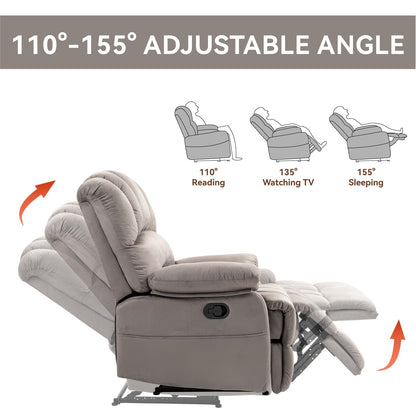 Grey Oversized Fabric Upholstered Manual Recliner with 2 Side Pockets and Adjustable Footrest