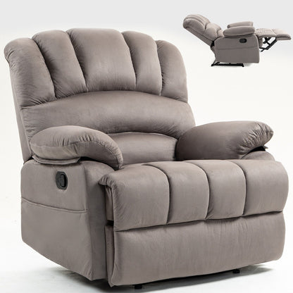 Grey Oversized Fabric Upholstered Manual Recliner with 2 Side Pockets and Adjustable Footrest