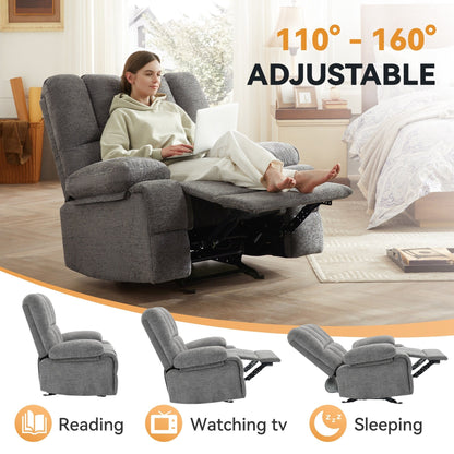Grey Oversized Manual Rocking Recliner with 160Â° Recline
