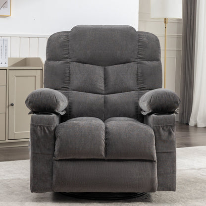 Grey Oversized Recliner with Heat and Massage, 150Â° Recline, 30Â° Rocking, USB Charging, and 2 Cup Holders