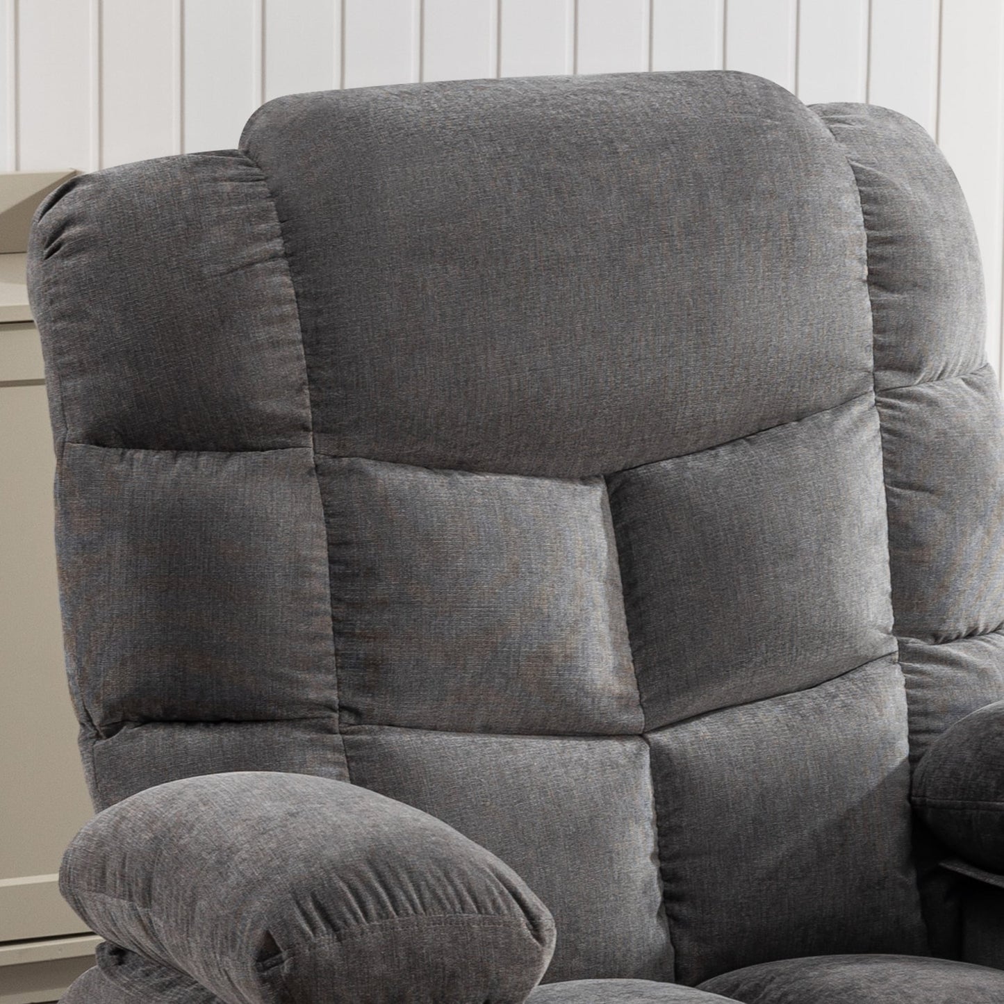 Grey Oversized Rocker Recliner with Massage, Heat, USB, and Cup Holders