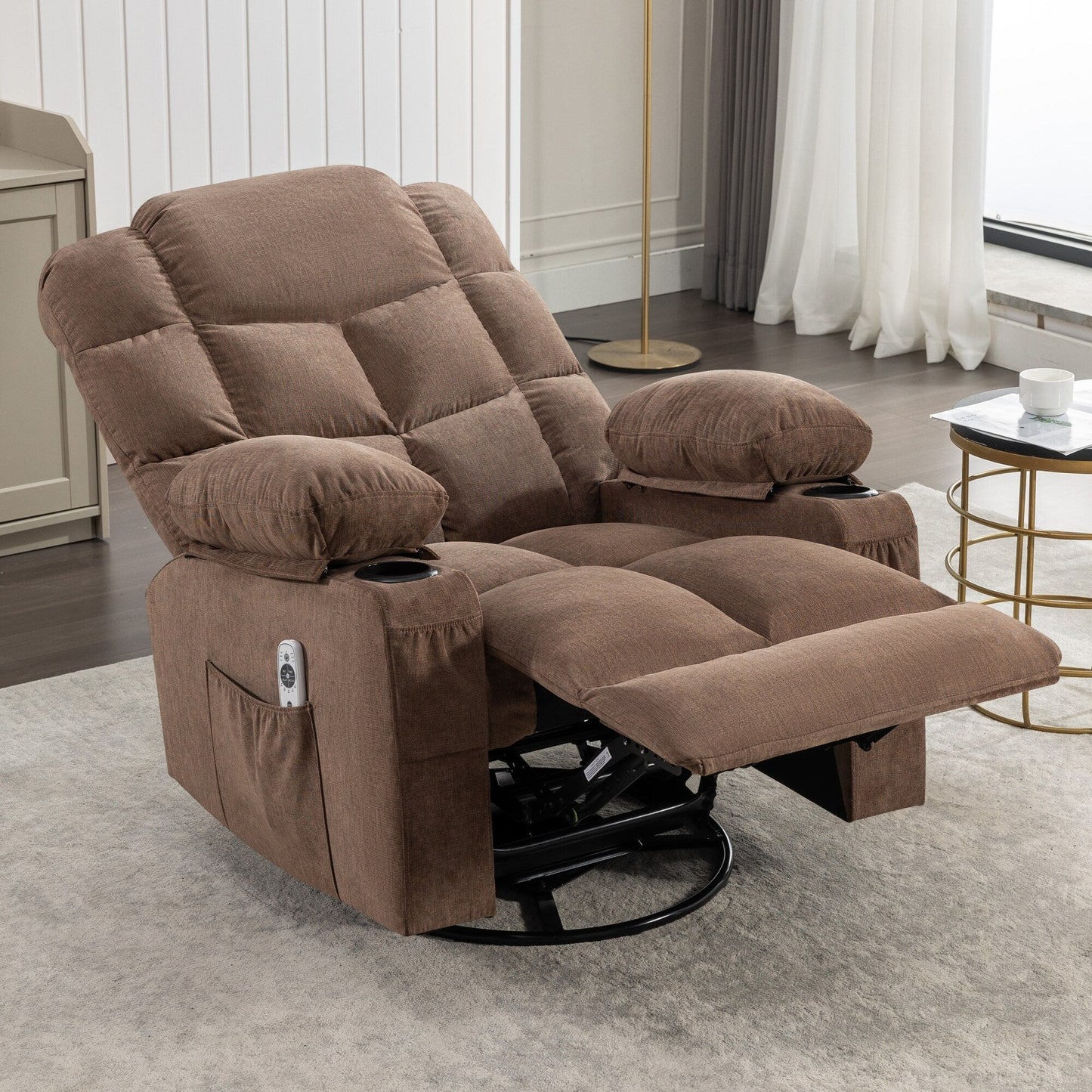 Grey Oversized Rocker Recliner with Massage, Heat, USB, and Cup Holders