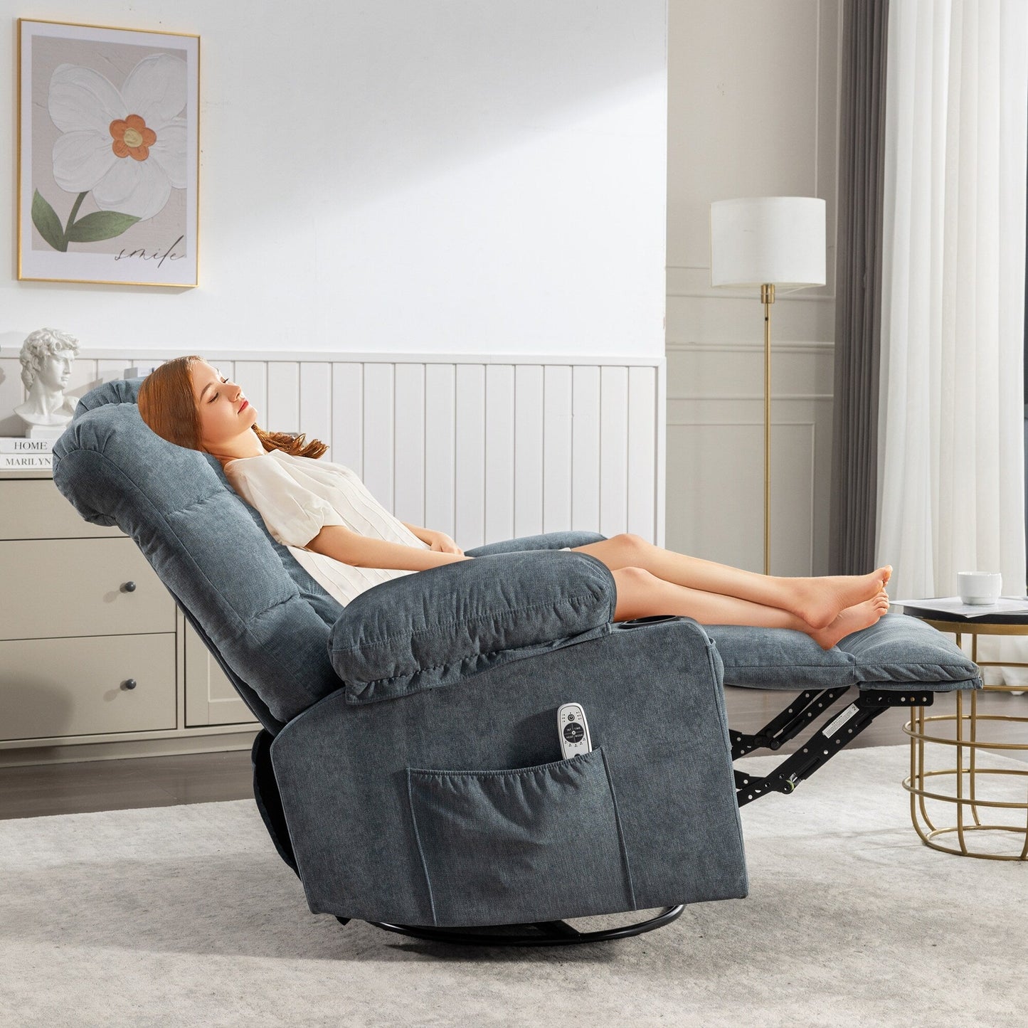 Grey Oversized Rocker Recliner with Massage, Heat, USB, and Cup Holders