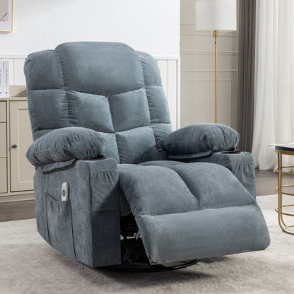 Grey Oversized Rocker Recliner with Vibration Massage, Heating, USB Port, Dual Cup Holders, and Side Pockets