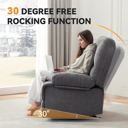 Grey Oversized Rocking Recliner with 30° Rocking and 160° Recline