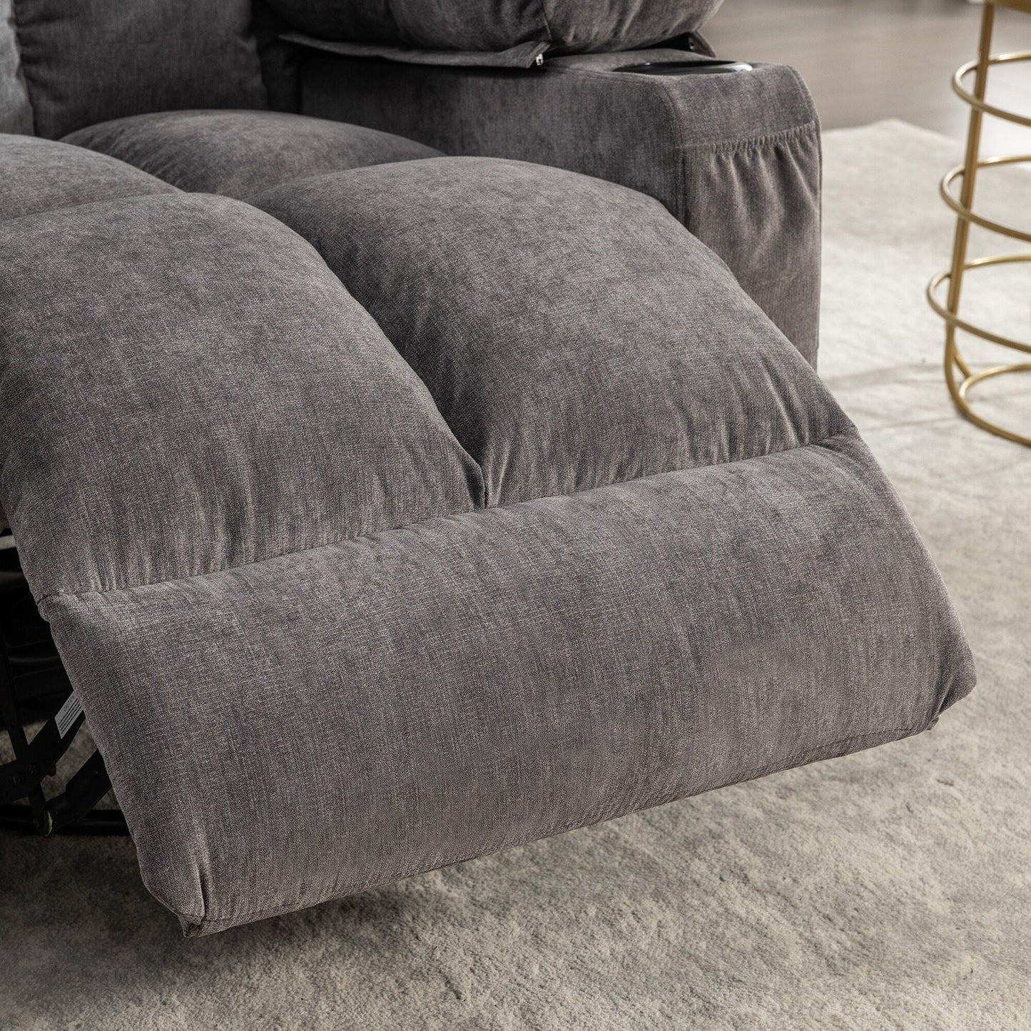 Grey Oversized Rocking Recliner with Vibration Massage, Heating, USB Port, Dual Cup Holders, and Side Storage