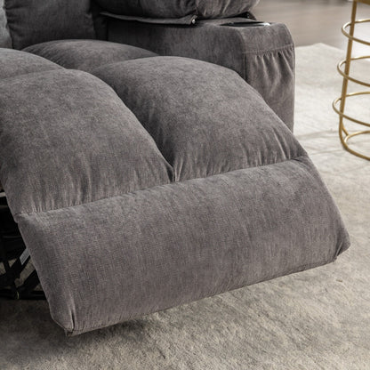 Grey Oversized Rocking Recliner with Vibration Massage, Heating, USB Port, Dual Cup Holders, and Storage Pouch