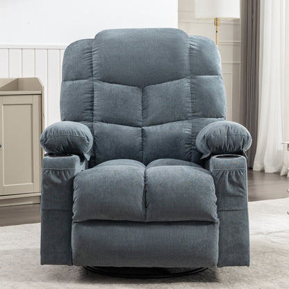 Grey Oversized Rocking Recliner with Vibration Massage, Heating, USB Port, Dual Cup Holders, and Storage Pouch